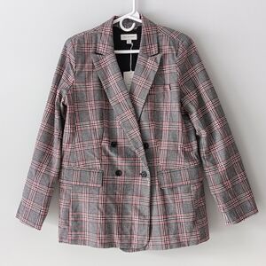NEW Free Assembly Double Breasted Blazer Red White Black Plaid Retro Large Gift